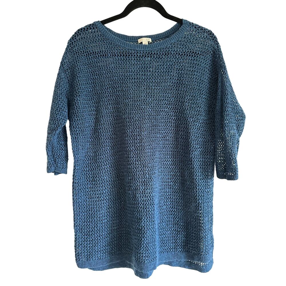 J.Jill Women’s Blue Cotton Crochet Sweater Size Small